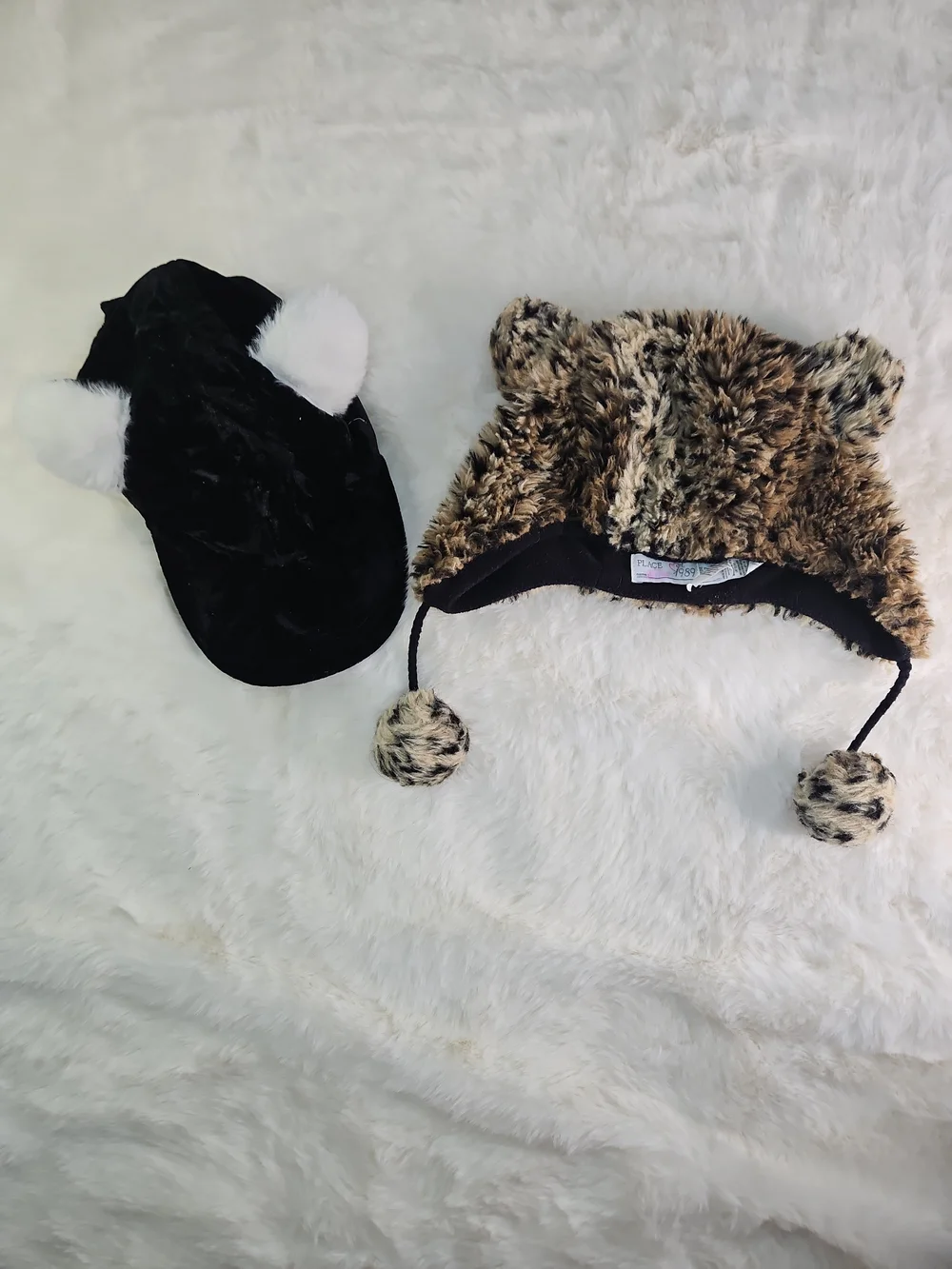 Plush Faux Fur Animal Ear Beanie Hat And Black Animal Ear Cap Childrens Small